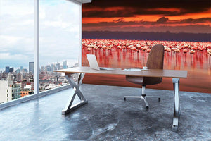 African flamingos in the lake Wall Mural Wallpaper - Canvas Art Rocks - 3