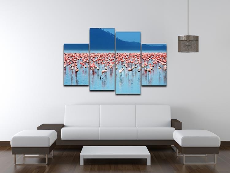 African safari flamingos in the lake 4 Split Panel Canvas - Canvas Art Rocks - 3
