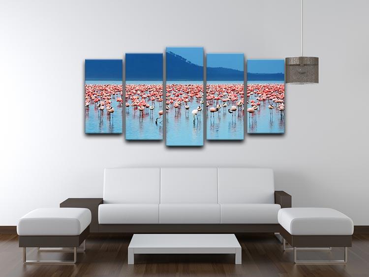 African safari flamingos in the lake 5 Split Panel Canvas - Canvas Art Rocks - 3