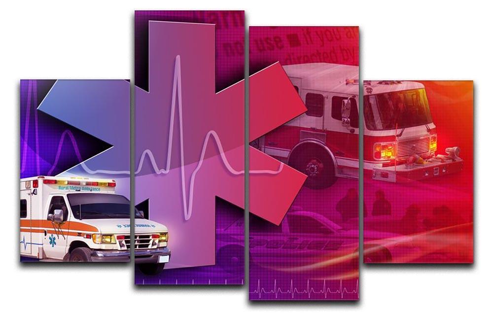Ambulance Firetruck and Police car 4 Split Panel Canvas  - Canvas Art Rocks - 1