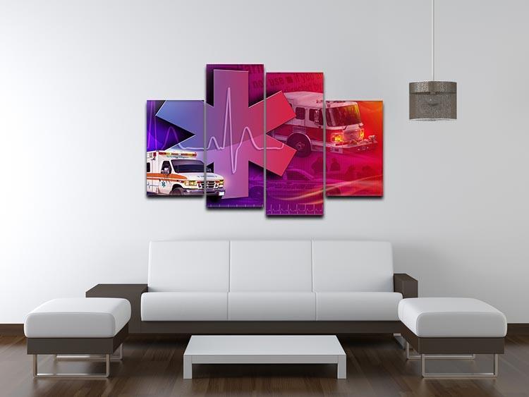 Ambulance Firetruck and Police car 4 Split Panel Canvas  - Canvas Art Rocks - 3