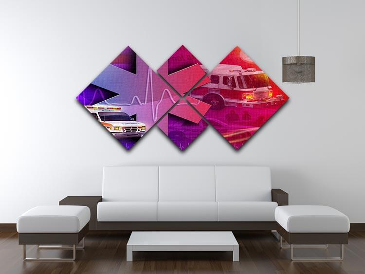 Ambulance Firetruck and Police car 4 Square Multi Panel Canvas  - Canvas Art Rocks - 3
