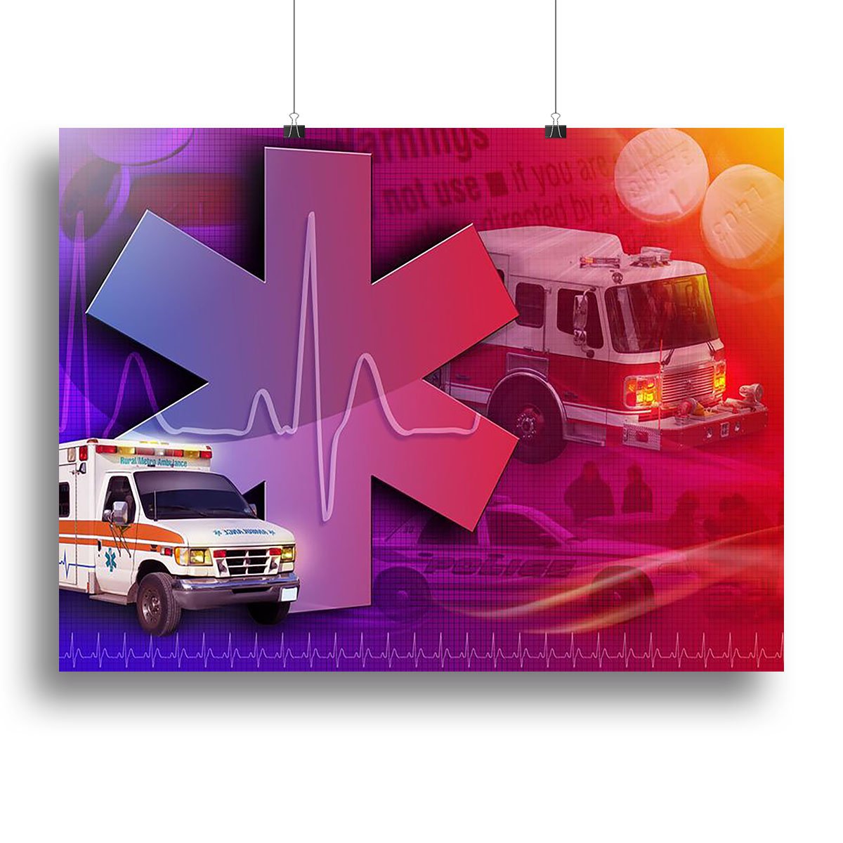 Ambulance Firetruck and Police car Canvas Print or Poster