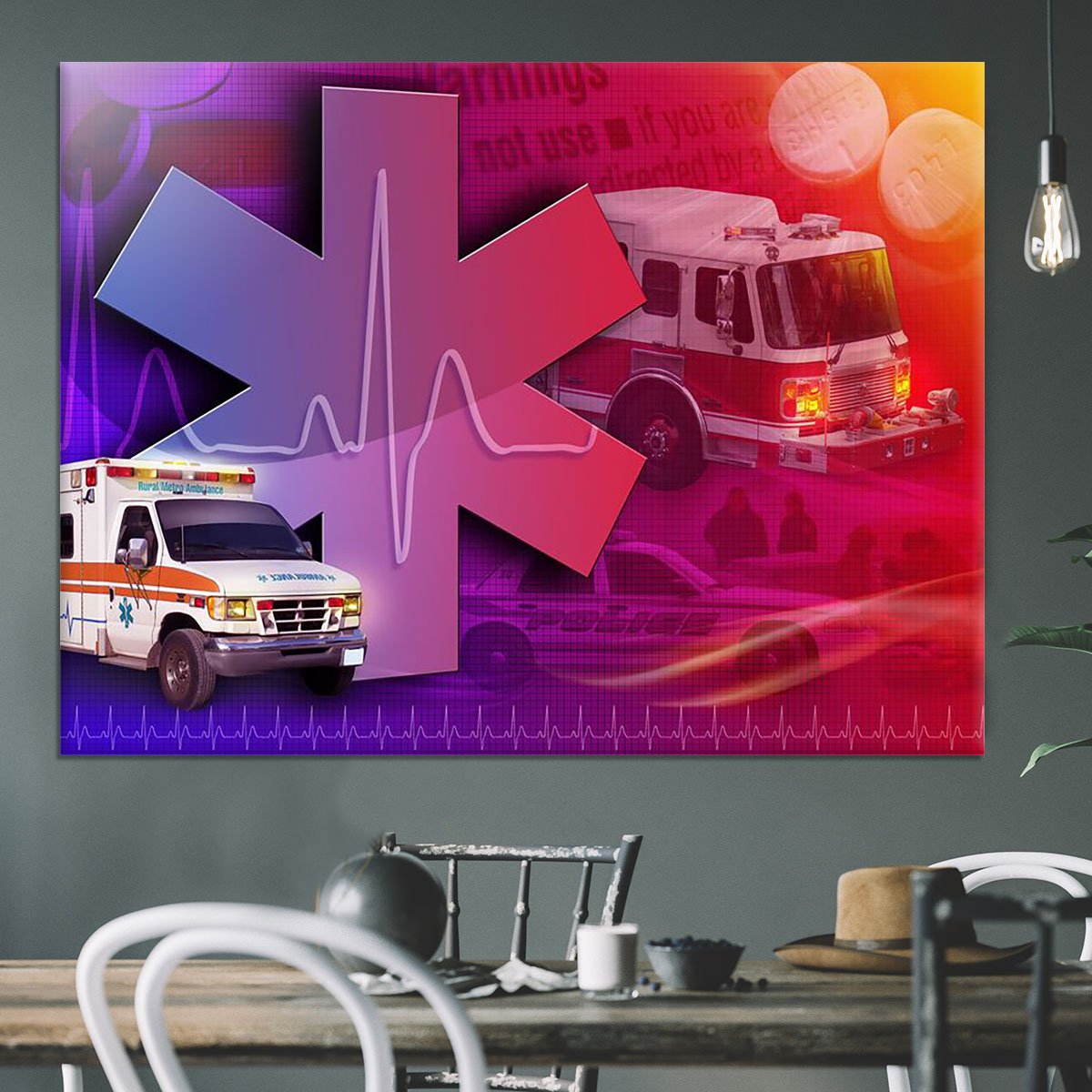 Ambulance Firetruck and Police car Canvas Print or Poster