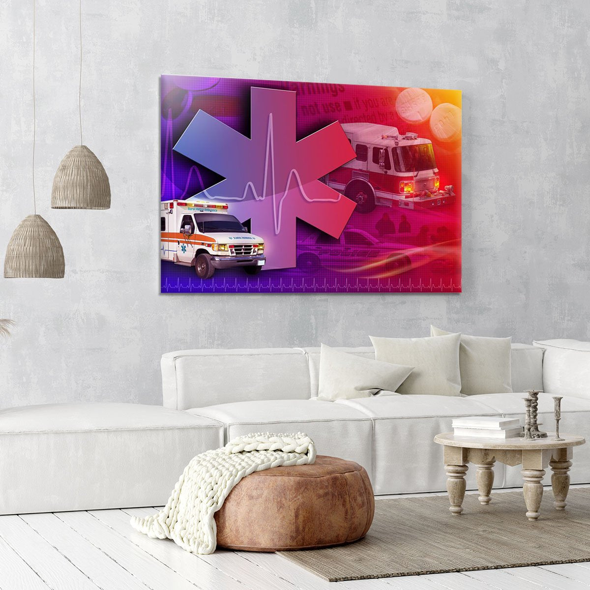 Ambulance Firetruck and Police car Canvas Print or Poster