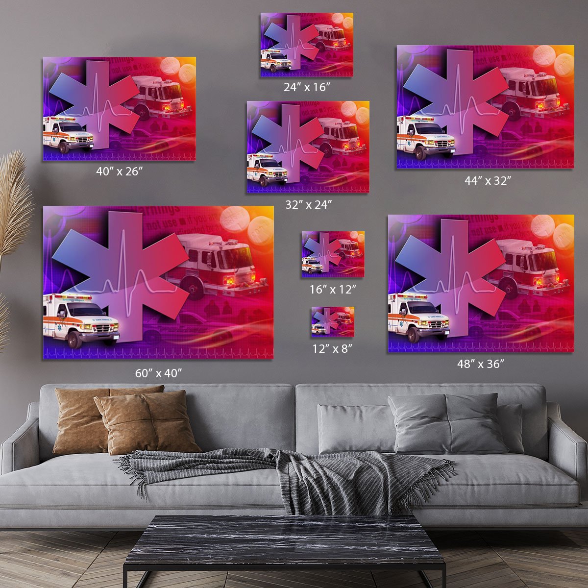 Ambulance Firetruck and Police car Canvas Print or Poster