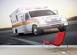 Ambulance running with lights and sirens Wall Mural Wallpaper - Canvas Art Rocks - 2