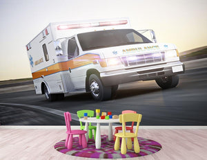 Ambulance running with lights and sirens Wall Mural Wallpaper - Canvas Art Rocks - 3