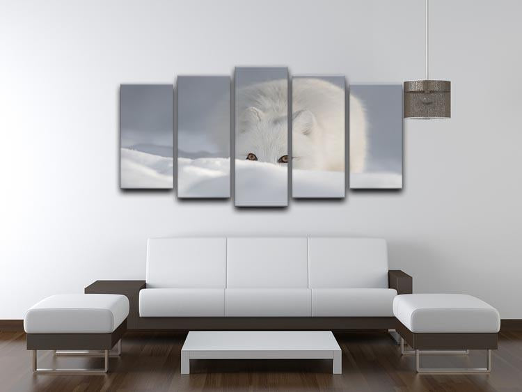 An Arctic Fox peering over a snow drift 5 Split Panel Canvas - Canvas Art Rocks - 3