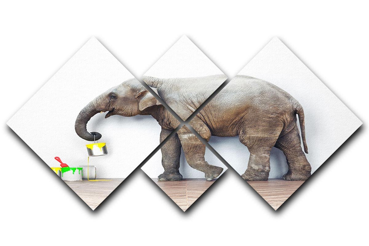 An elephant with paint cans 4 Square Multi Panel Canvas - Canvas Art Rocks - 1
