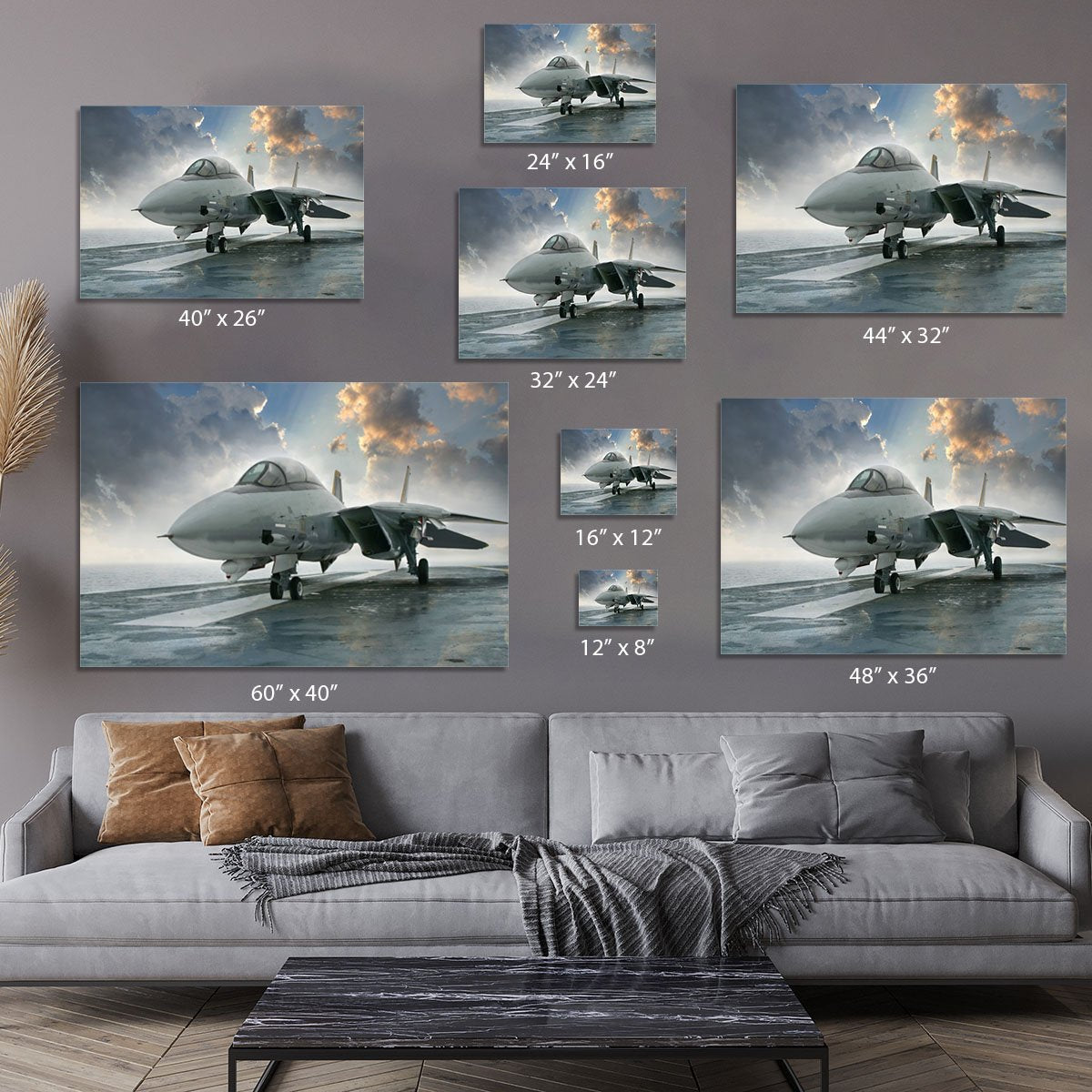 An jet fighter sits on the deck Canvas Print or Poster