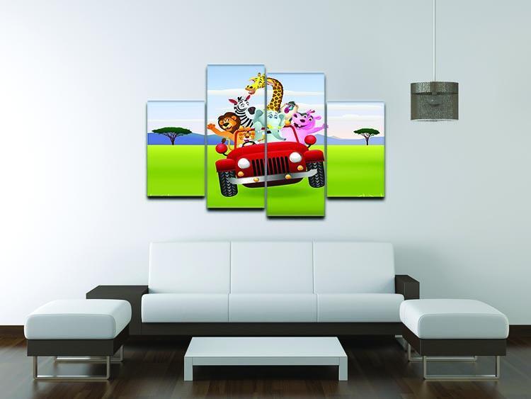 Animal Cartoon in red car 4 Split Panel Canvas - Canvas Art Rocks - 3