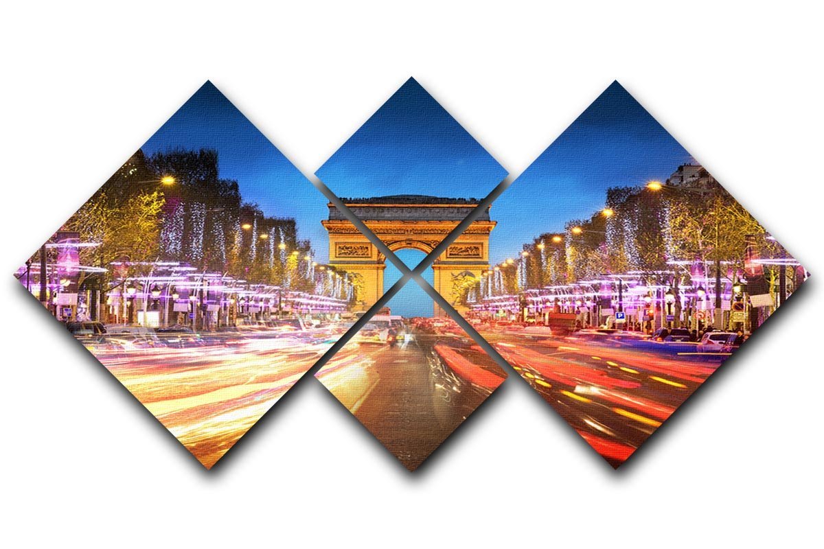 Arc de triomphe Paris city at sunset 4 Square Multi Panel Canvas  - Canvas Art Rocks - 1