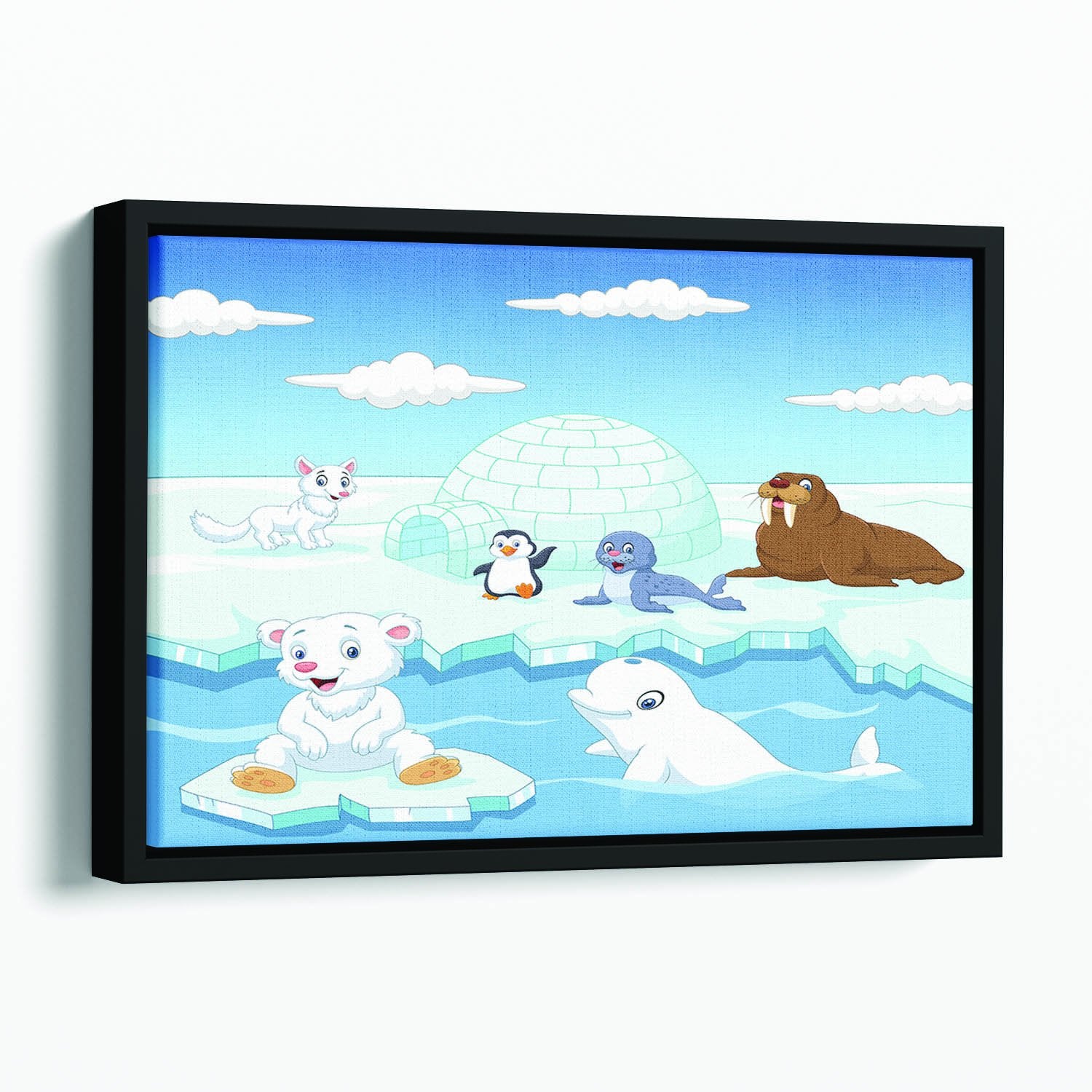 Arctics animals Floating Framed Canvas