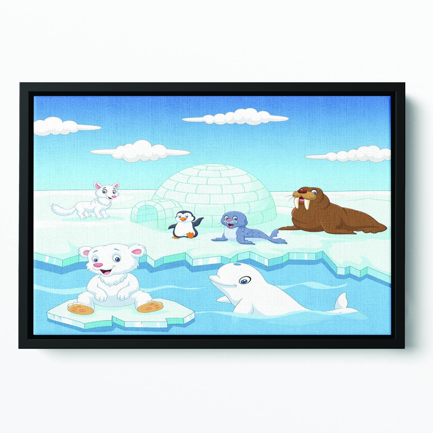 Arctics animals Floating Framed Canvas