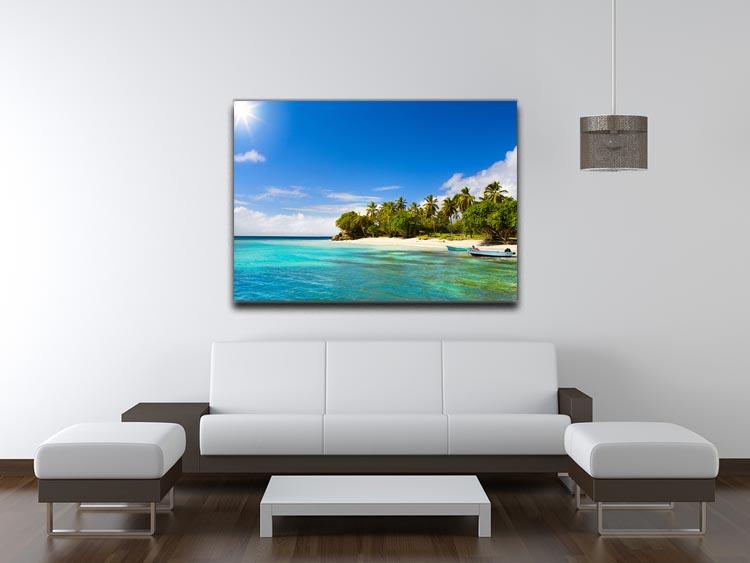 Art Caribbean beach with fishing boat Canvas Print or Poster - Canvas Art Rocks - 4
