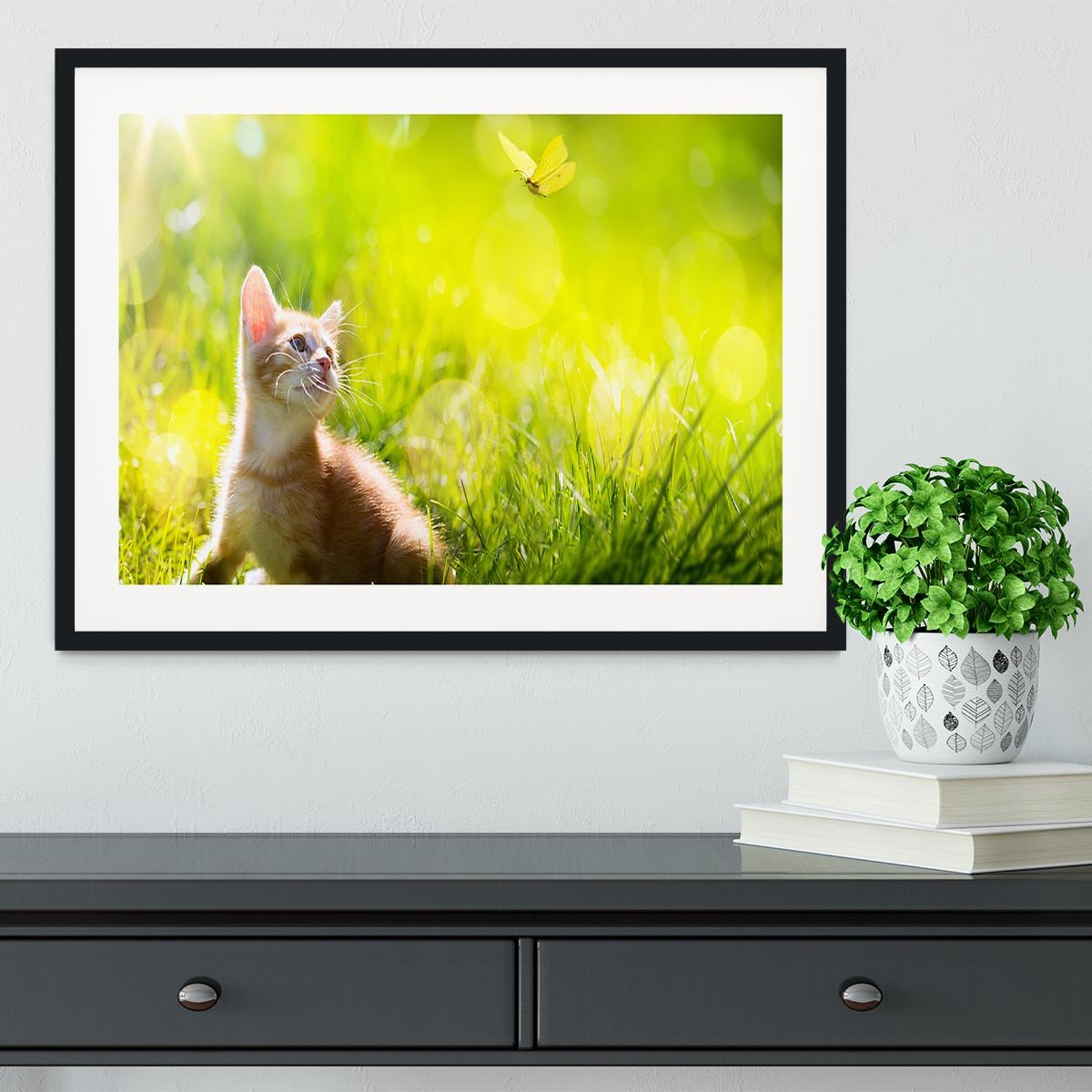 Art little ginger kitten outdoors Framed Print - Canvas Art Rocks - 1