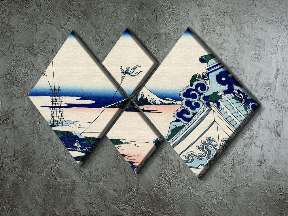Asakusa Honganji temple by Hokusai 4 Square Multi Panel Canvas - Canvas Art Rocks - 2