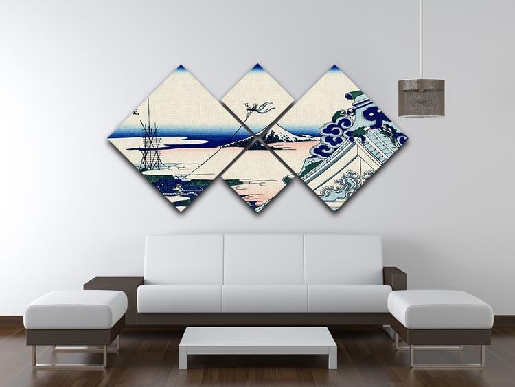 Asakusa Honganji temple by Hokusai 4 Square Multi Panel Canvas - Canvas Art Rocks - 3