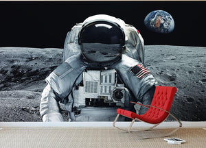 Astronaut at the moon Wall Mural Wallpaper - Canvas Art Rocks - 2