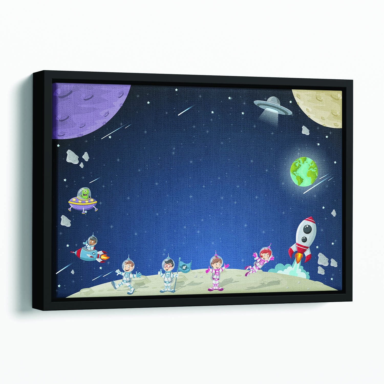 Astronaut cartoon characters Floating Framed Canvas