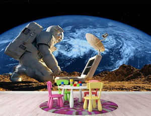 Astronaut working on the Moon Wall Mural Wallpaper - Canvas Art Rocks - 3