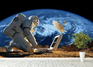 Astronaut working on the Moon Wall Mural Wallpaper - Canvas Art Rocks - 4