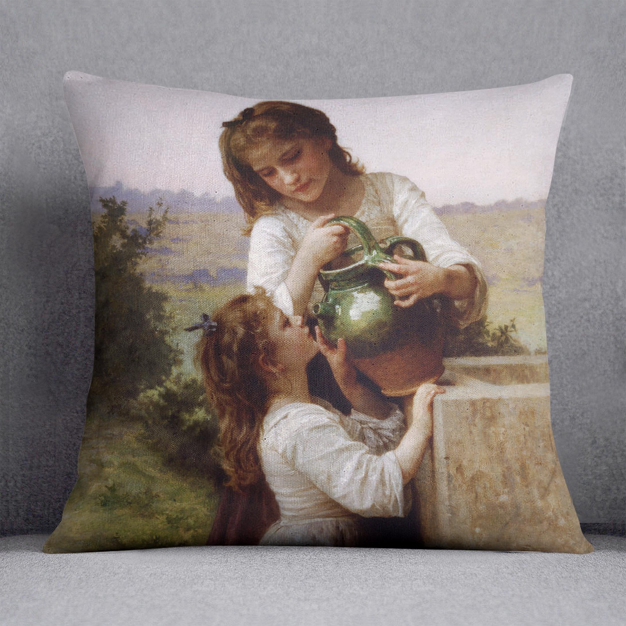 At The Fountain By Bouguereau Throw Pillow