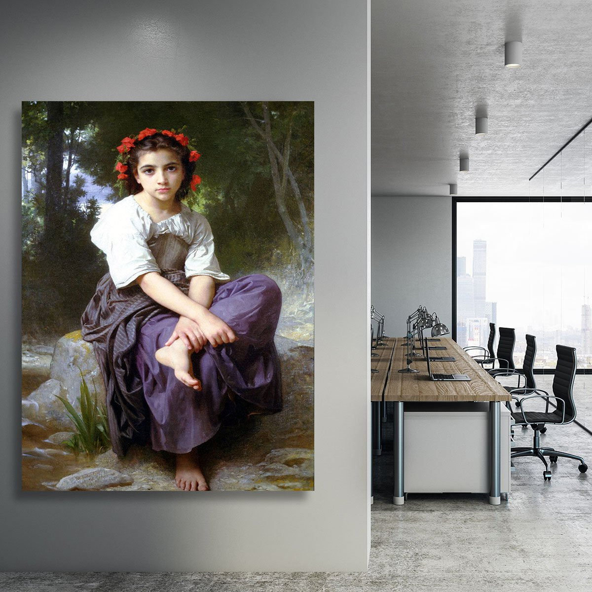 At the Edge of the Brook 2 By Bouguereau Canvas Print or Poster