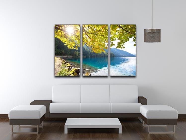 Autumn sun flare on lake 3 Split Panel Canvas Print - Canvas Art Rocks - 3