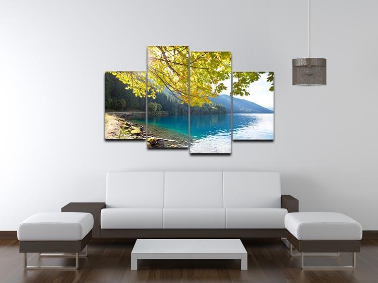 Autumn sun flare on lake 4 Split Panel Canvas  - Canvas Art Rocks - 3