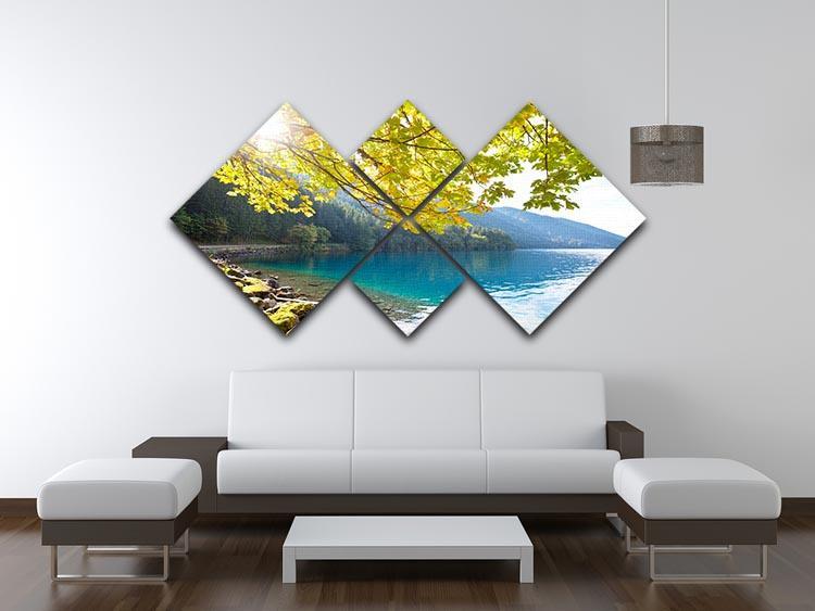 Autumn sun flare on lake 4 Square Multi Panel Canvas  - Canvas Art Rocks - 3