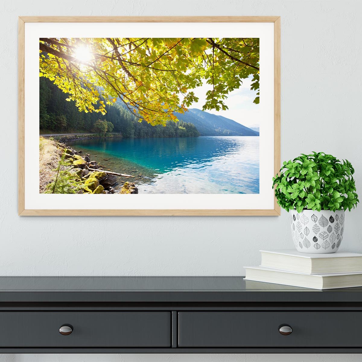 Autumn sun flare on lake Framed Print - Canvas Art Rocks - 3