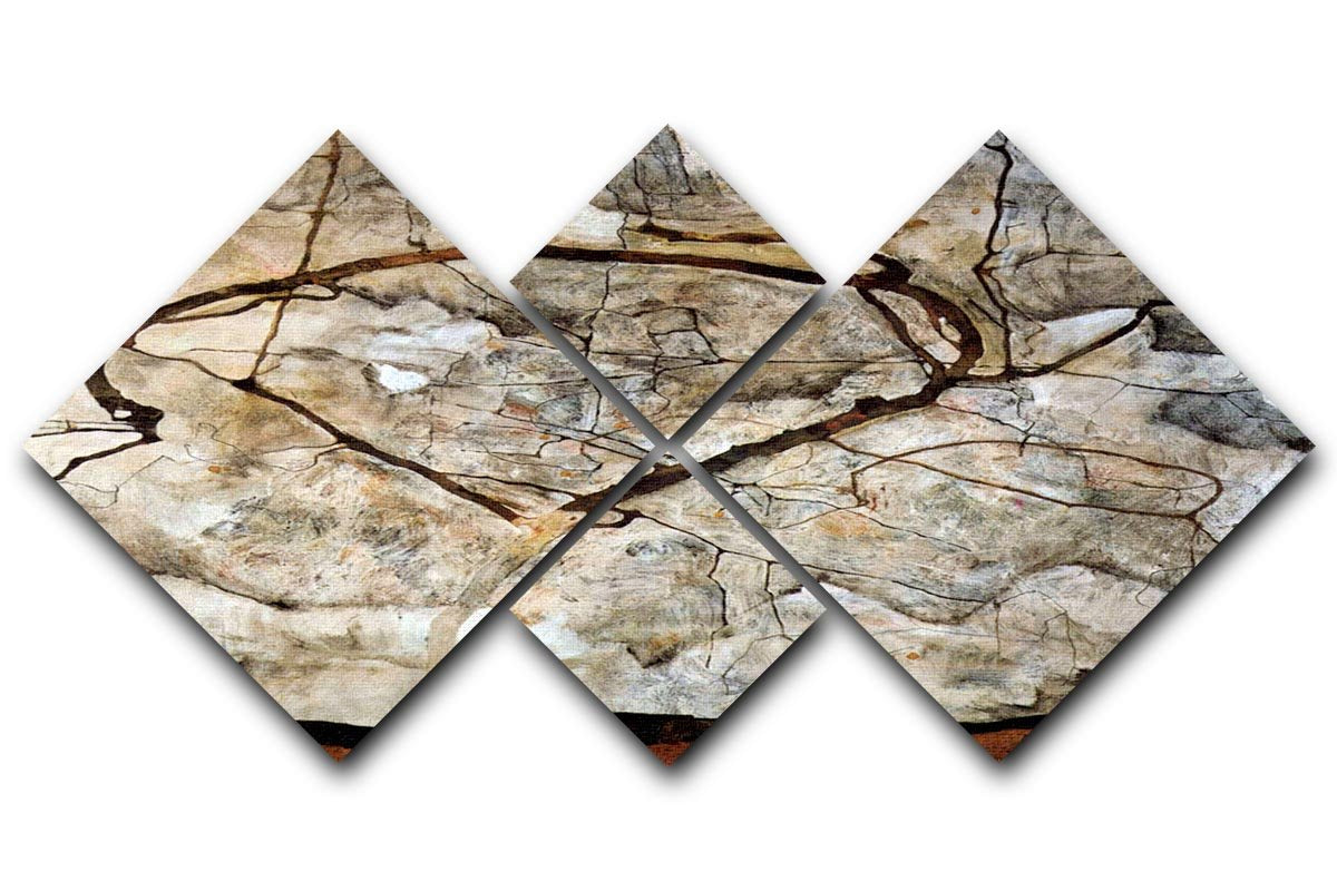 Autumn tree in the wind Egon Schiele 4 Square Multi Panel Canvas - Canvas Art Rocks - 1