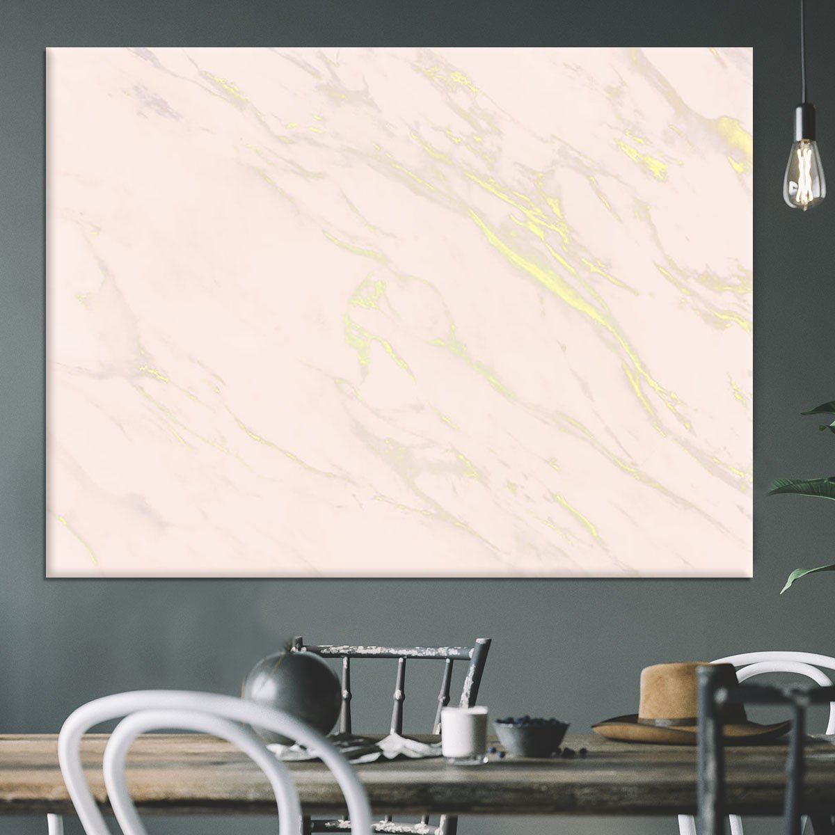 Baby Pink Marble with Gold Veins Canvas Print or Poster