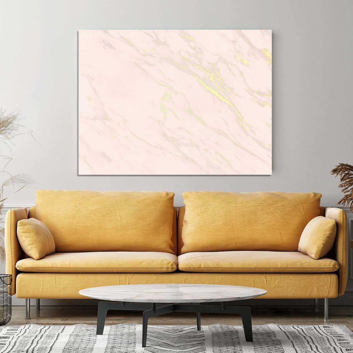 Baby Pink Marble with Gold Veins Canvas Print or Poster