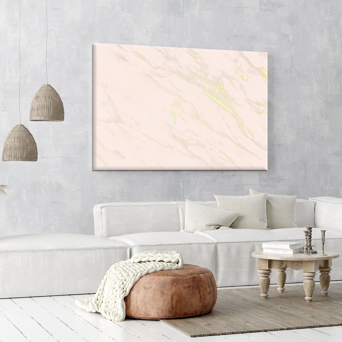 Baby Pink Marble with Gold Veins Canvas Print or Poster