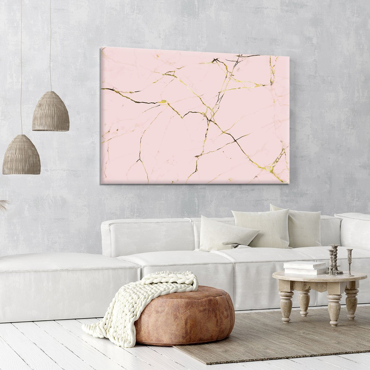 Baby Pink and Gold Marble Canvas Print or Poster