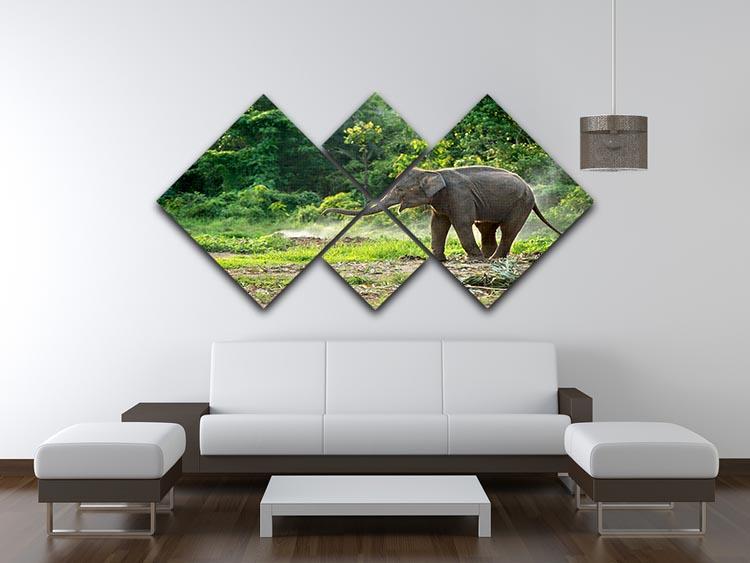 Baby elephant enjoy in open zoo 4 Square Multi Panel Canvas - Canvas Art Rocks - 3