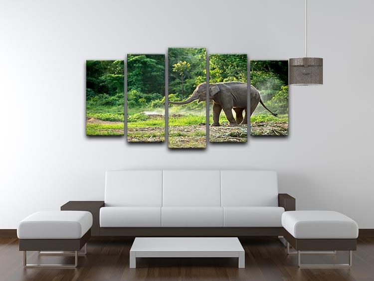 Baby elephant enjoy in open zoo 5 Split Panel Canvas - Canvas Art Rocks - 3