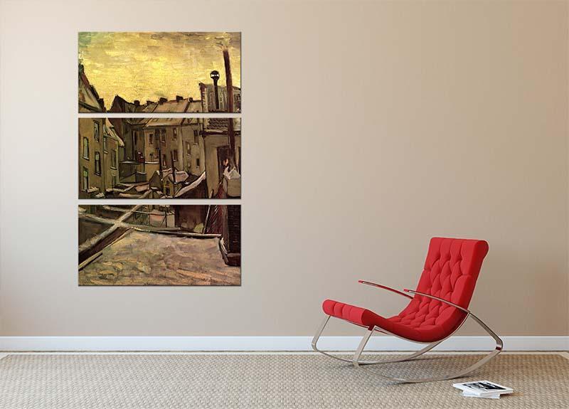 Backyards of Old Houses in Antwerp in the Snow by Van Gogh 3 Split Panel Canvas Print - Canvas Art Rocks - 2