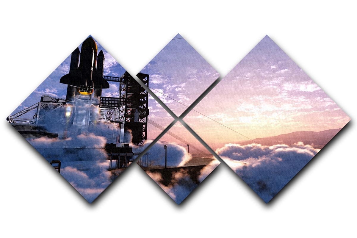 Baikonur with the spacecraft against the sky 4 Square Multi Panel Canvas  - Canvas Art Rocks - 1