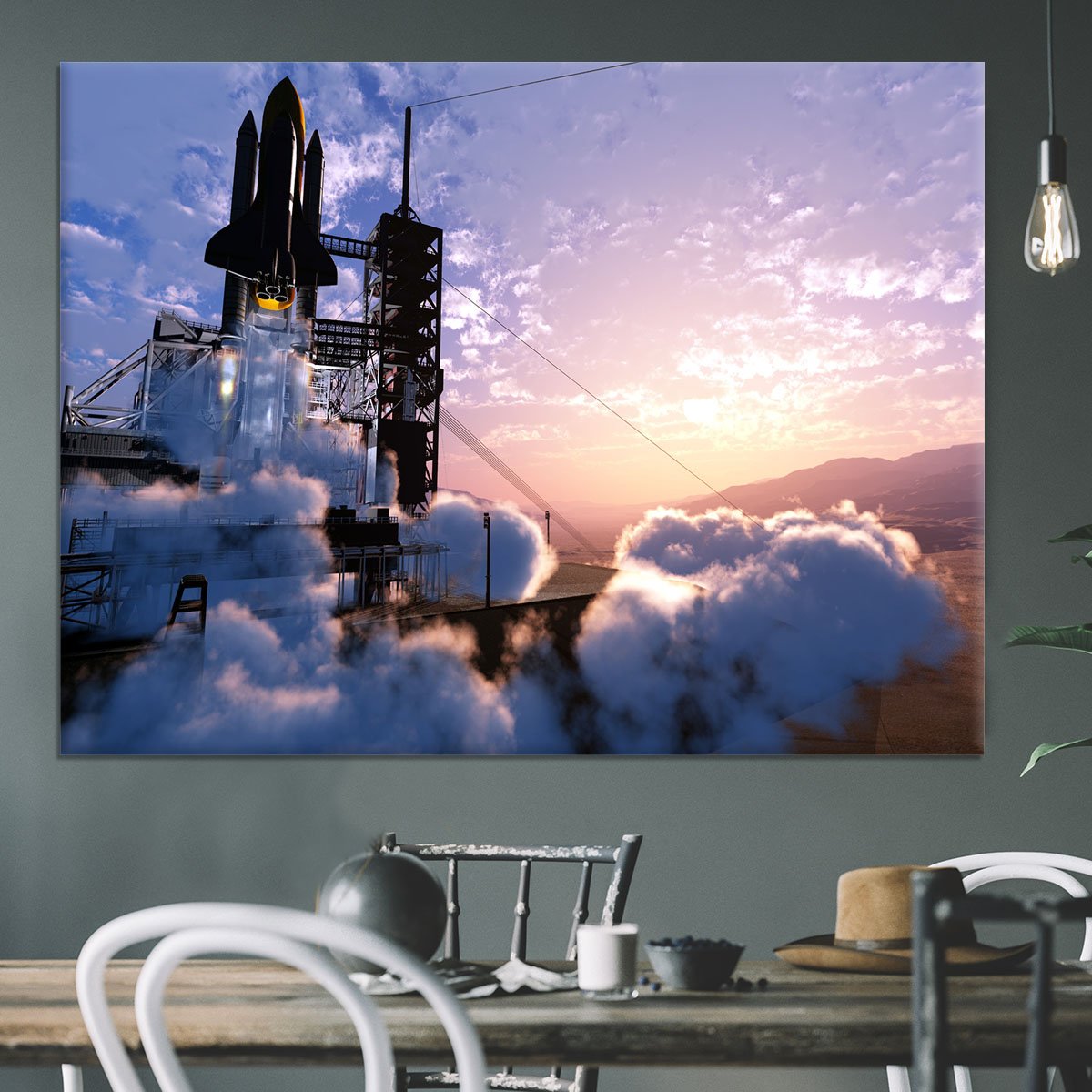 Baikonur with the spacecraft against the sky Canvas Print or Poster
