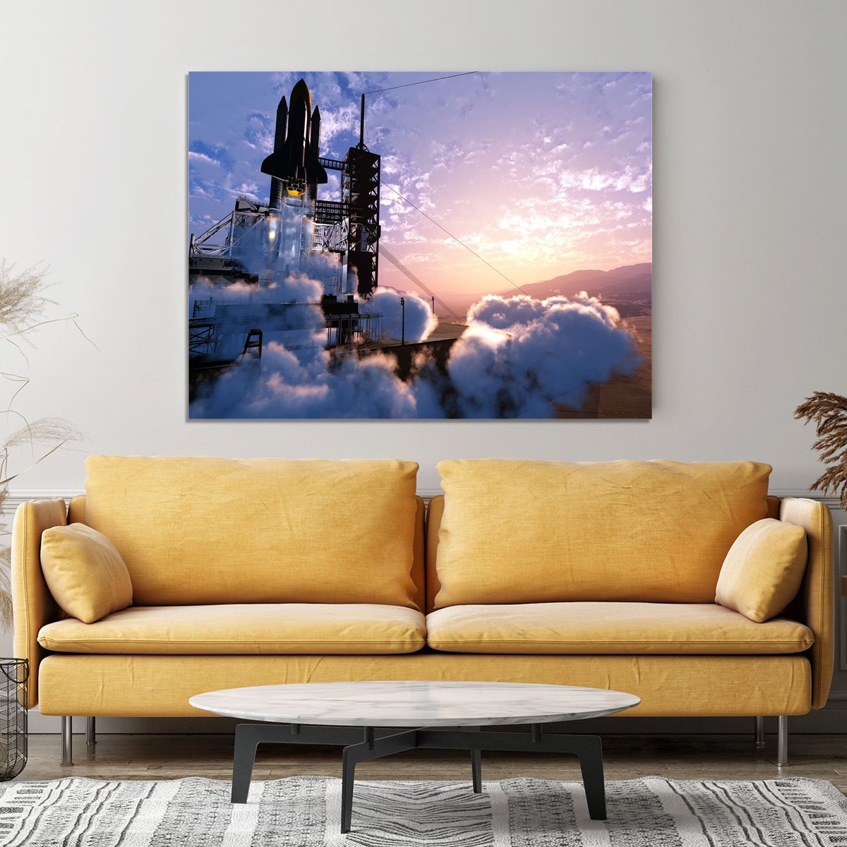 Baikonur with the spacecraft against the sky Canvas Print or Poster