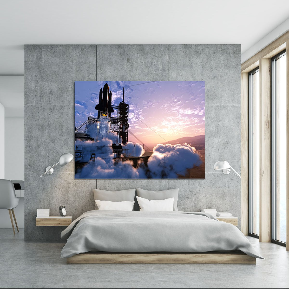 Baikonur with the spacecraft against the sky Canvas Print or Poster