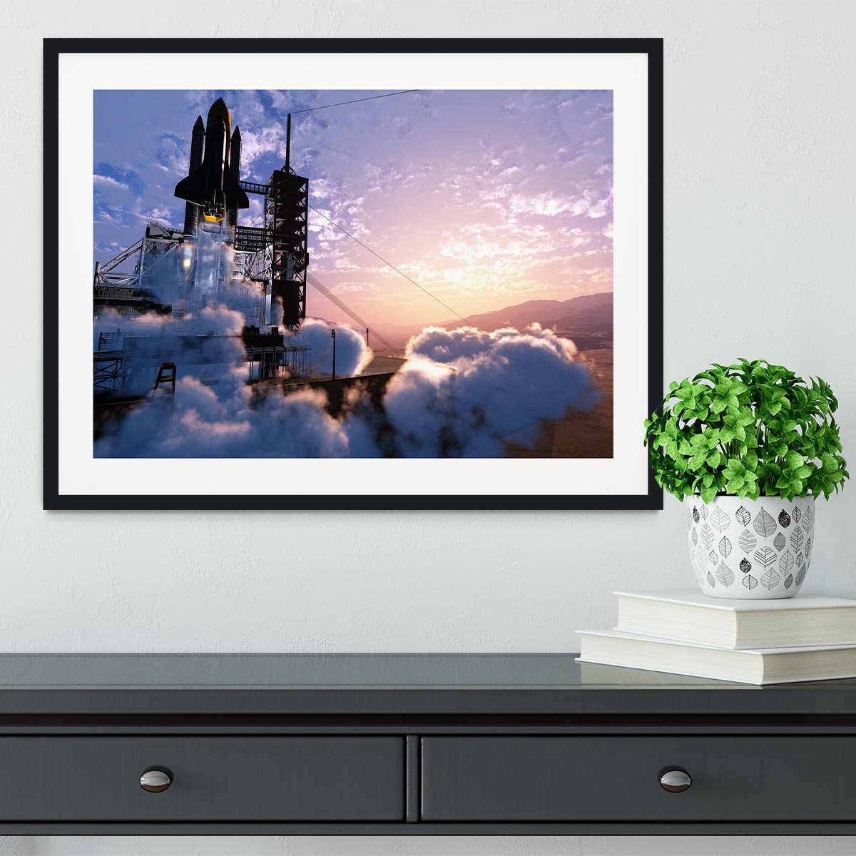 Baikonur with the spacecraft against the sky Framed Print - Canvas Art Rocks - 1