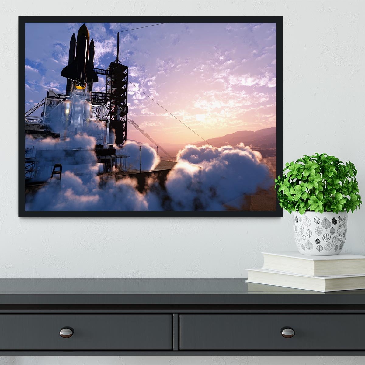 Baikonur with the spacecraft against the sky Framed Print - Canvas Art Rocks - 2