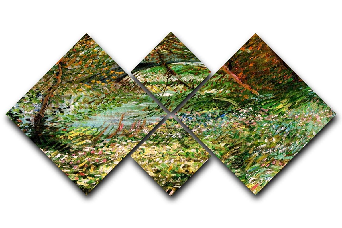 Banks of the Seine with Pont de Clichy in the Spring by Van Gogh 4 Square Multi Panel Canvas  - Canvas Art Rocks - 1