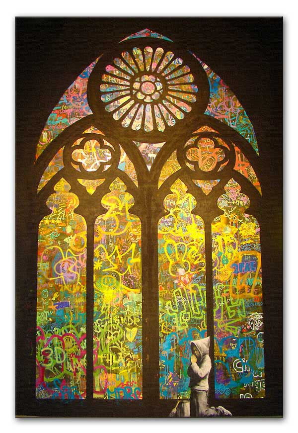 Banksy Stained Glass Window Print - Canvas Art Rocks - 1