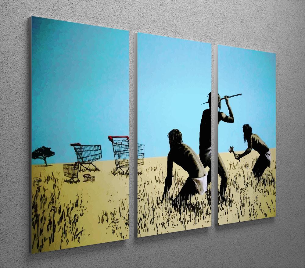 Banksy Aborigine Hunters 3 Split Panel Canvas Print - Canvas Art Rocks